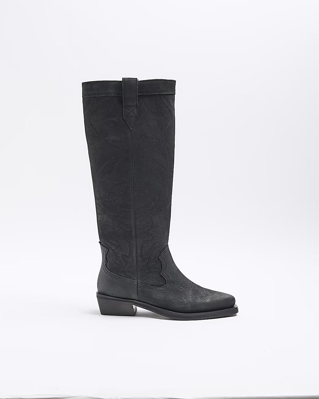 Black leather high leg western boots | River Island (UK & IE)