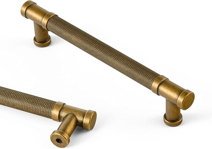 Goo-Ki 6 Pack Antique Brass Knurled Cabinet Pulls Drawer Handles, 5.04" c-c Vintage Brass Bar Dra... | Amazon (US)