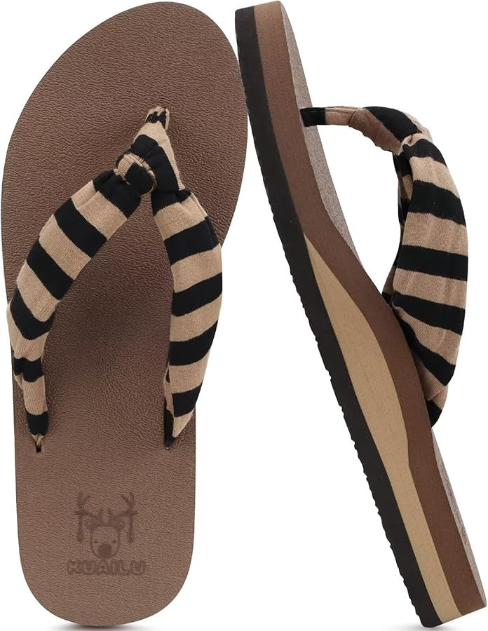 Amazon.com | KuaiLu Flip Flops Women Arch Support Yoga Mat Comfortable Summer Beach Walking Thong... | Amazon (US)