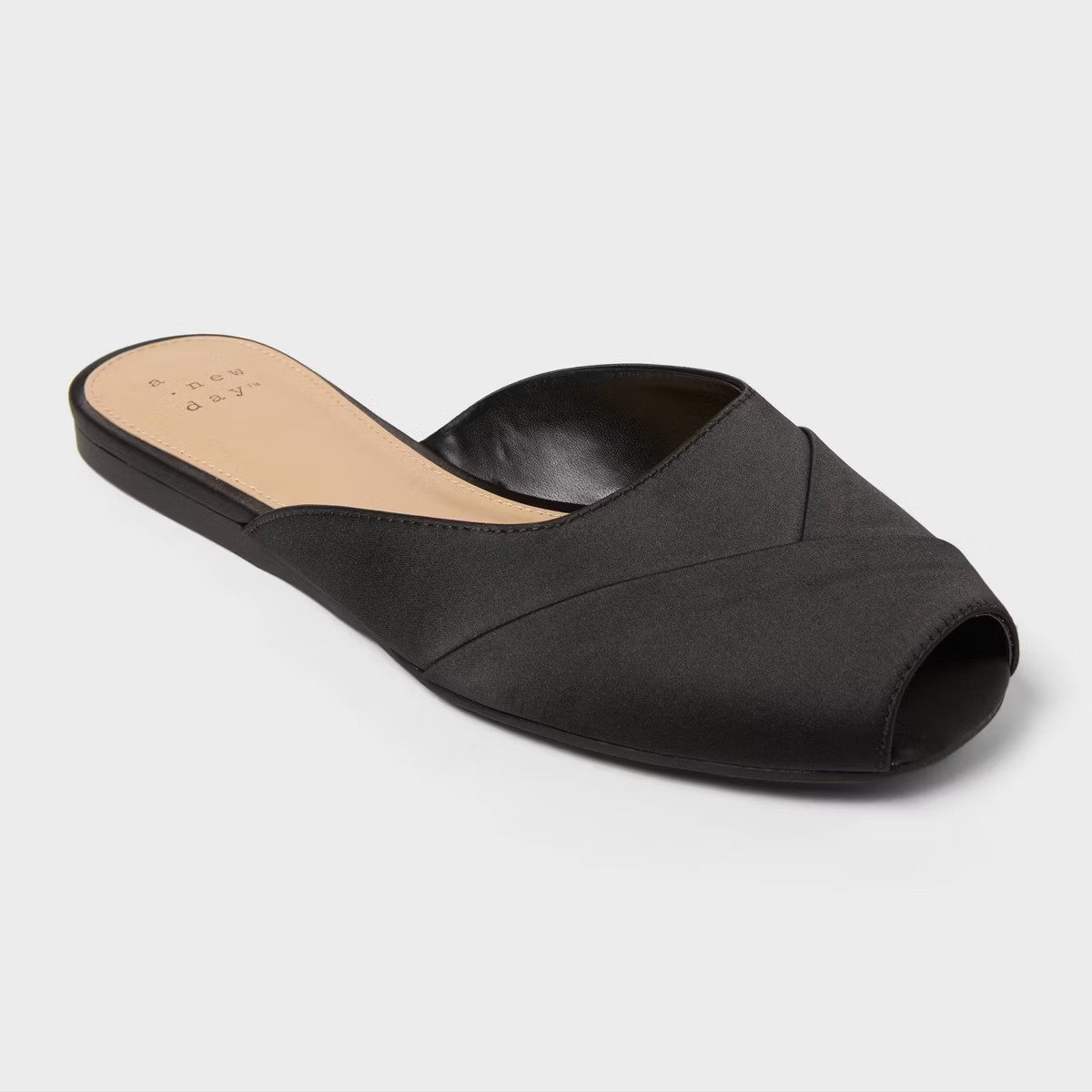 Women's Trina Satin Peep Toe Mule Flats - A New Day™ Black | Target