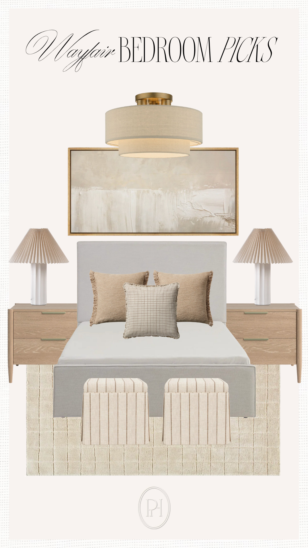 Beautiful finds from Wayfair for the neutral bedroom!

neutral home, bedroom furniture, upholstered bed frame, fluted table lamp, white table lamp, neutral table lamp, neutral area rug, tan area rug, wood nightstand, neutral nightstand, striped ottoman, square ottoman, neutral footstool, footrest, abstract wall art, bedroom decor, neutral furniture, brown throw pillow, neutral accent pillows, semi-flush mount lighting fixture 

 #LTKSeasonal #LTKHome #LTKSaleAlert