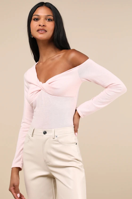 Adorable Simplicity Light Pink One-Shoulder Sweater Top | Lulus
