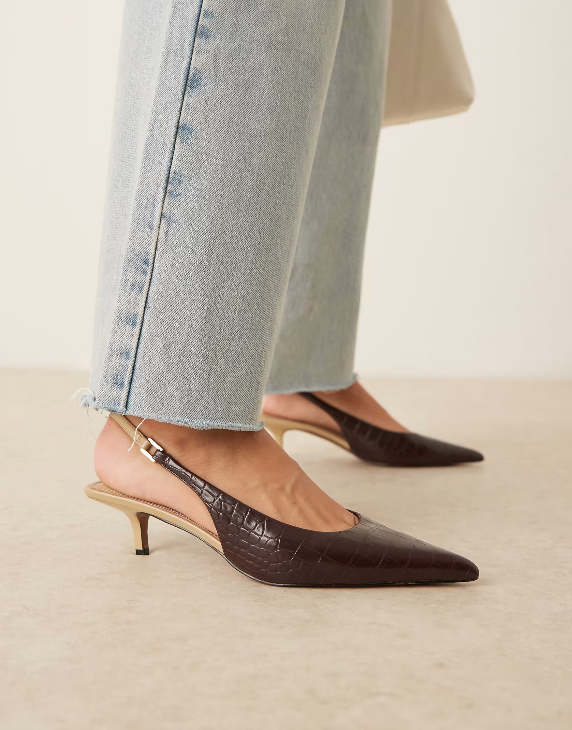ASOS DESIGN Sunday slingback kitten heel in brown croc | ASOS | ASOS (Global)