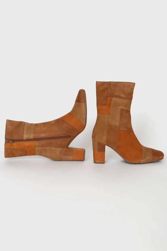 Hometown Cognac Suede Leather Color Block Mid-Calf Boots | Lulus (US)