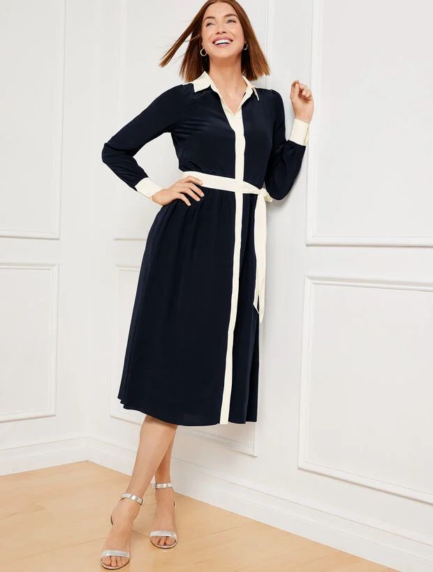 Belted Fit & Flare Shirtdress - Tipped | Talbots
