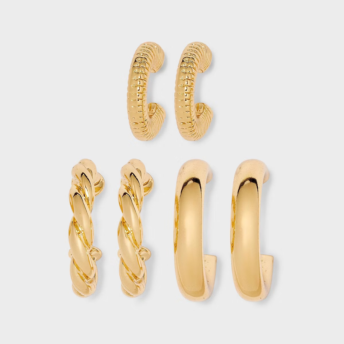 Rigged and Roped Textured Hoop Earring Set 3pc - Universal Thread™ Gold: Nickel-Free Metal, Pos... | Target