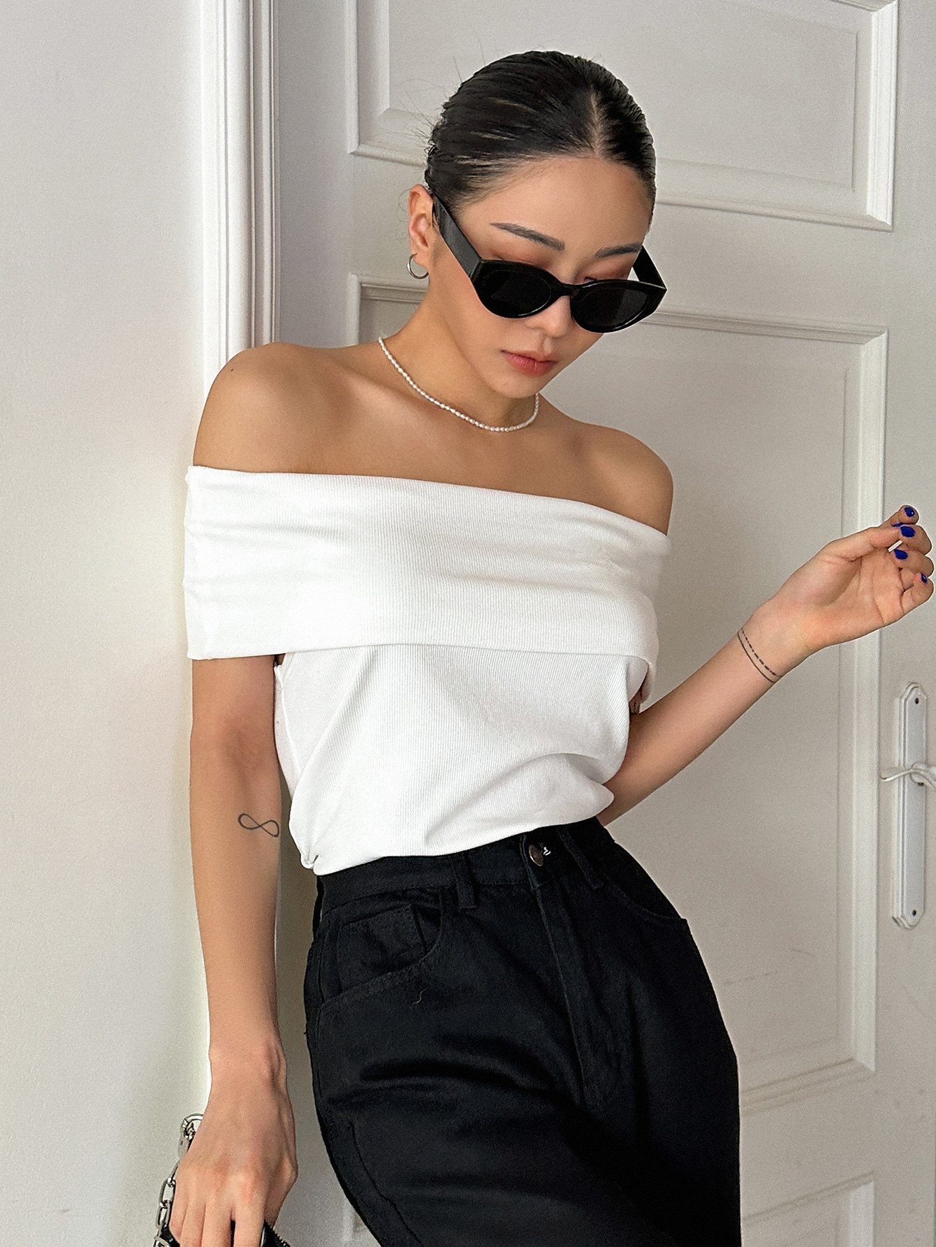DAZY Off Shoulder Foldover Ribbed Knit Tee | SHEIN