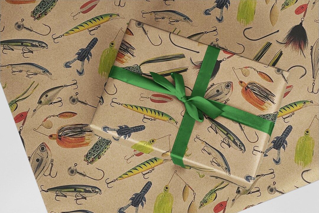 Fishing Lure Gift Wrap on Kraft paper | 24" x 10' Long | 20 Square Feet | Etsy (US)