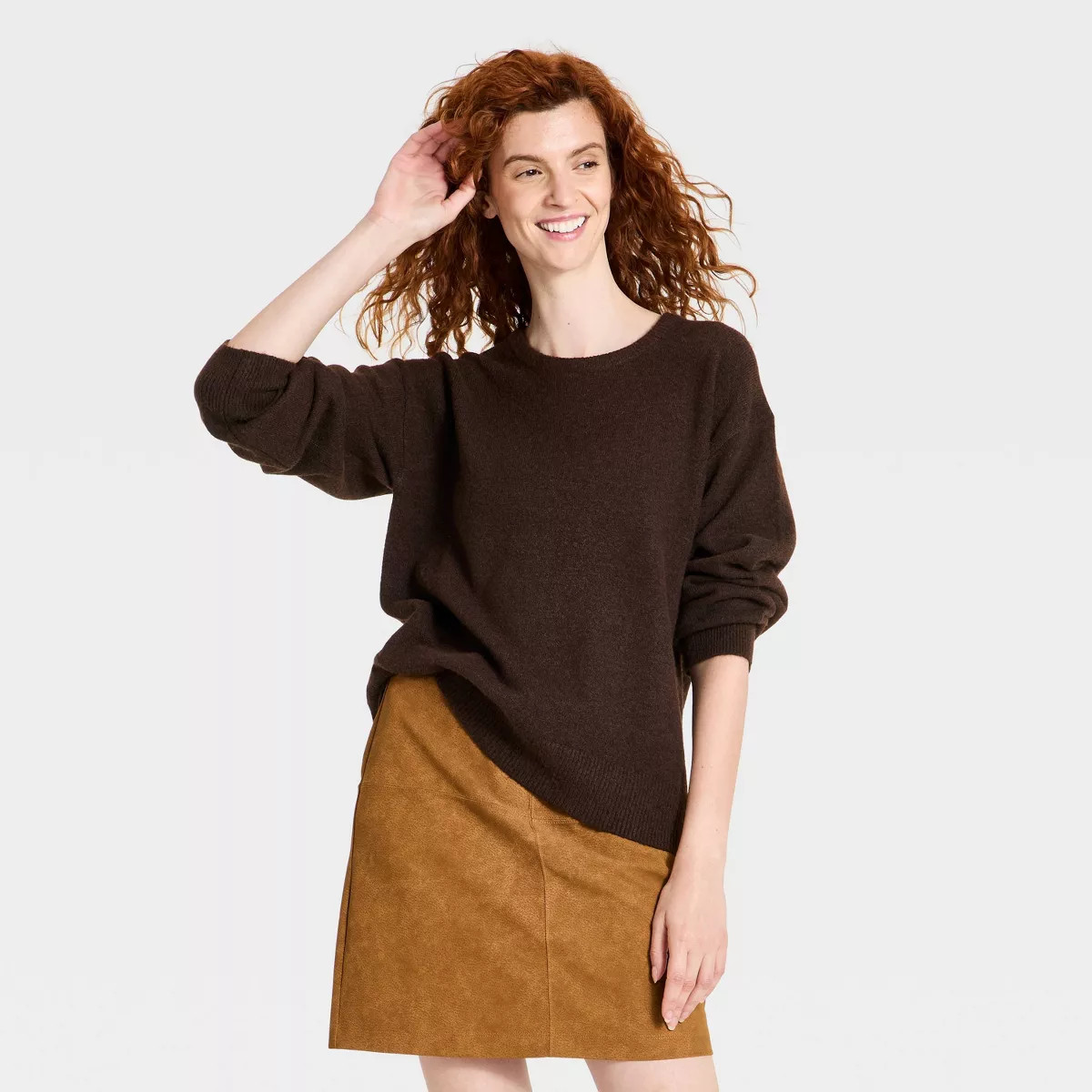 Women's Tunic Oversized Pullover Sweater - A New Day\u2122 Brown XS | Target