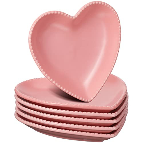 Meanplan Heart Shaped Plates Ceramic Salad Set of 6 Ceramic Graduation Plates Dinner Plate 6.9 Inches Heart Shaped Serving Dish Dessert Plates Elegant for Kitchen Steak Snacks (Pink,6 Pcs) | Amazon (US)