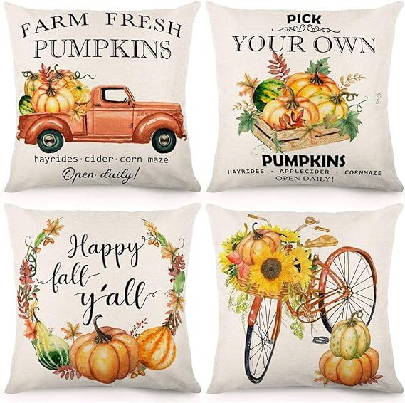 CDWERD Fall Throw Pillow Covers Farm Fresh Pumpkins 18x18 Inches Fall Decorations Autumn Theme Th... | Amazon (US)