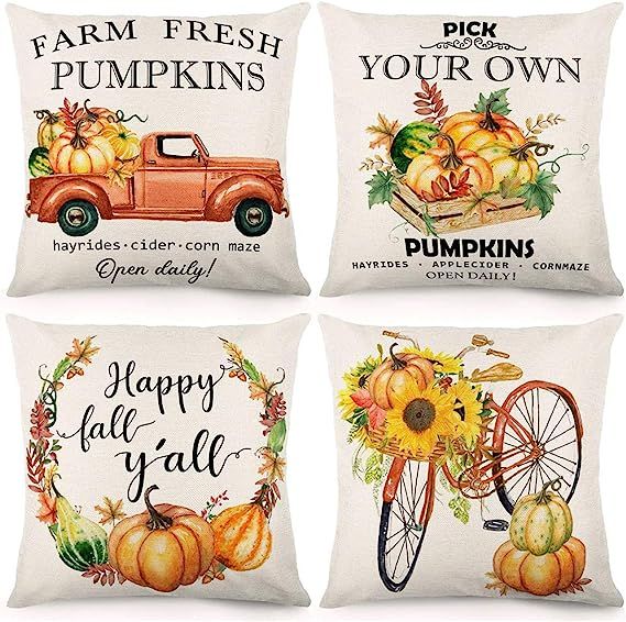 CDWERD Fall Throw Pillow Covers Farm Fresh Pumpkins 18x18 Inches Fall Decorations Autumn Theme Th... | Amazon (US)
