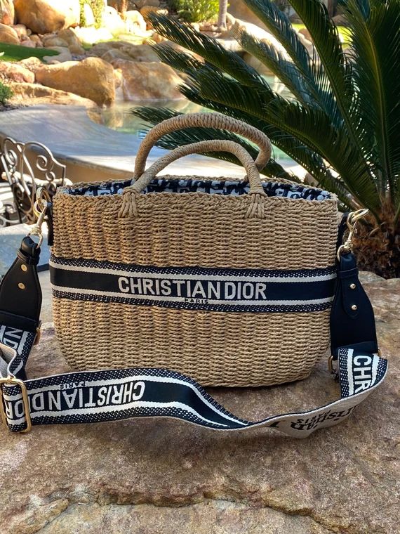 Vintage 80’s epic Raffia cinchsack Christian DIOR trotter beach bag tote crossbody | Etsy (US)