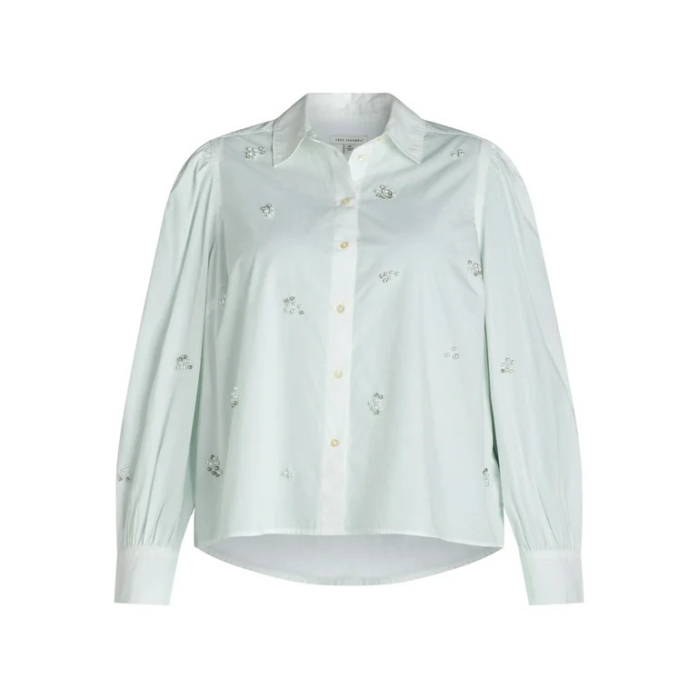 Free Assembly Women's and Women’s Plus Cotton Embellished Button Front Shirt, Sizes XS-4X | Walmart (US)