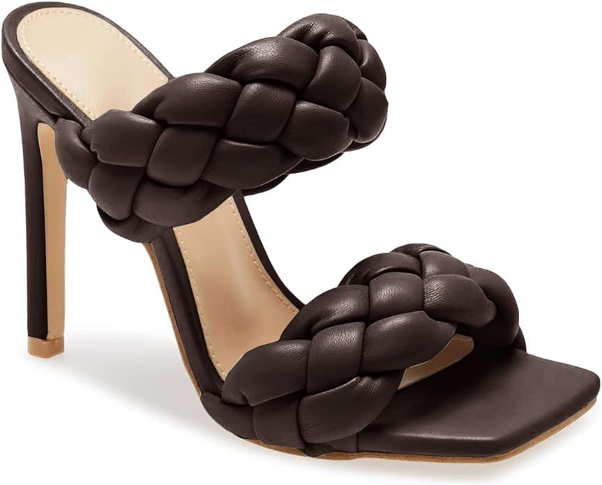 Dghaixing Womens Braided Sandals Slip On Square Open Toe Backless Stiletto Heel Slides | Amazon (US)