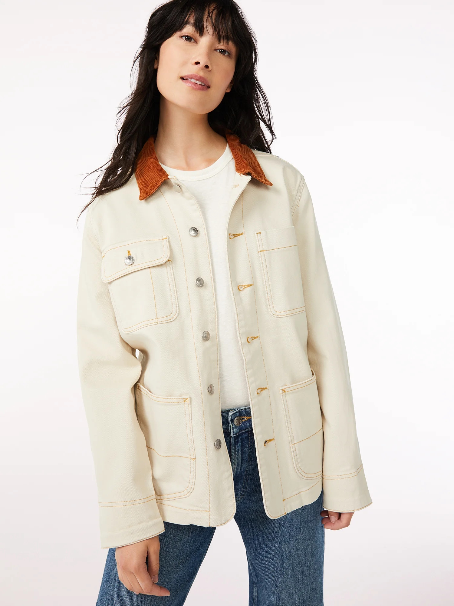 Free Assembly - Free Assembly Women's Barn Jacket with Corduroy Collar - Walmart.com | Walmart (US)