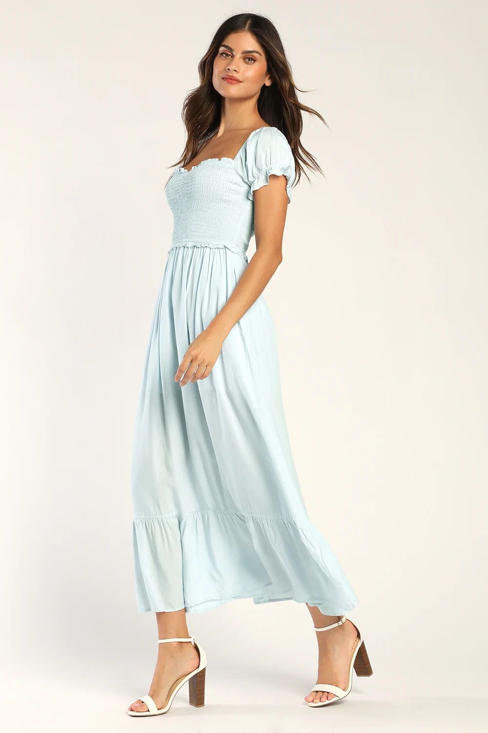 Always So Sweet Light Blue Smocked Puff Sleeve Maxi Dress | Lulus (US)