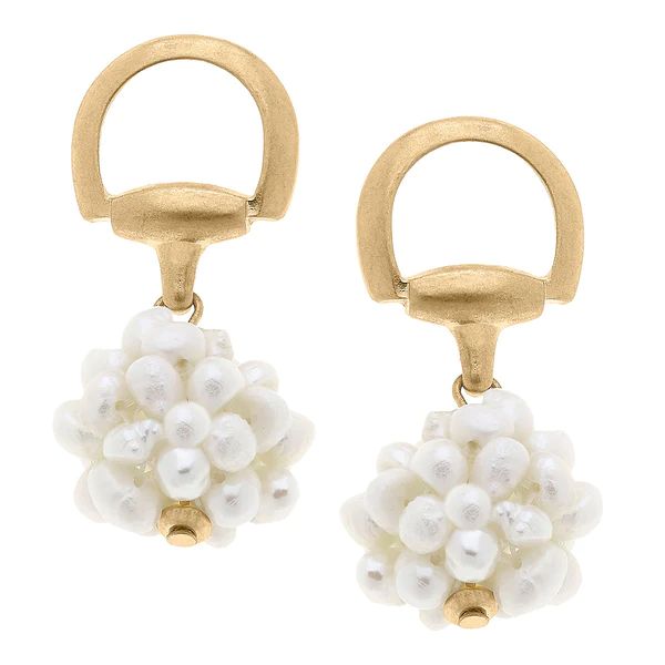Lou Horsebit Pearl Cluster Earrings in Worn Gold | CANVAS