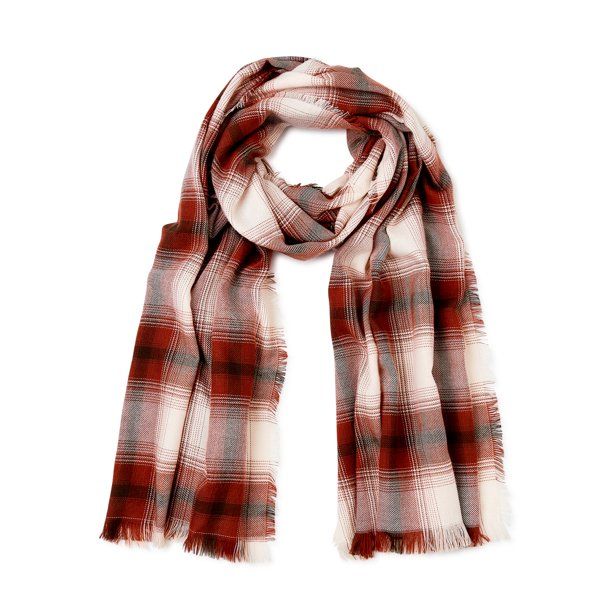 Scoop Plaid Woven Oblong Scarf with Frayed Edges - Walmart.com | Walmart (US)