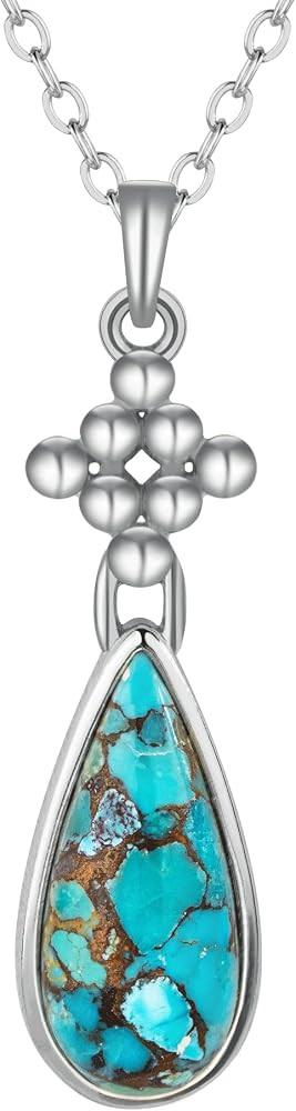 Turquoise Necklaces for Women 14k Gold Plated 925 Sterling Silver Western Pendant Necklace Teardr... | Amazon (US)