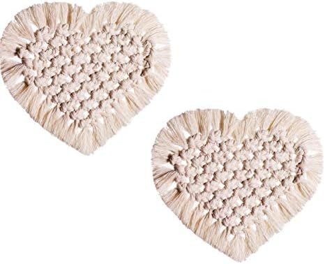 STAR.K Handmade Macramé Coasters- Heart-Shaped Drinks Cotton Boho Woven Coaster Set with Tassel ... | Amazon (US)
