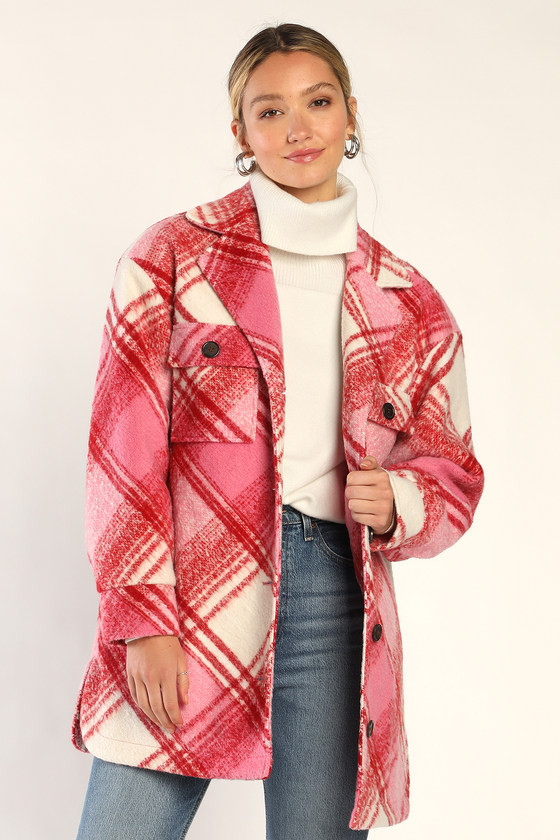 Cute Overload Pink and Red Plaid Coat | Lulus (US)