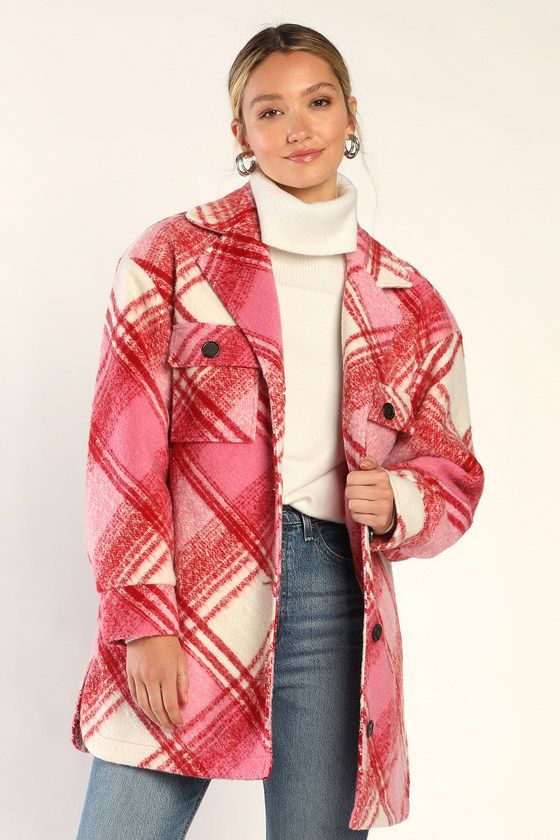 Cute Overload Pink and Red Plaid Coat | Lulus (US)