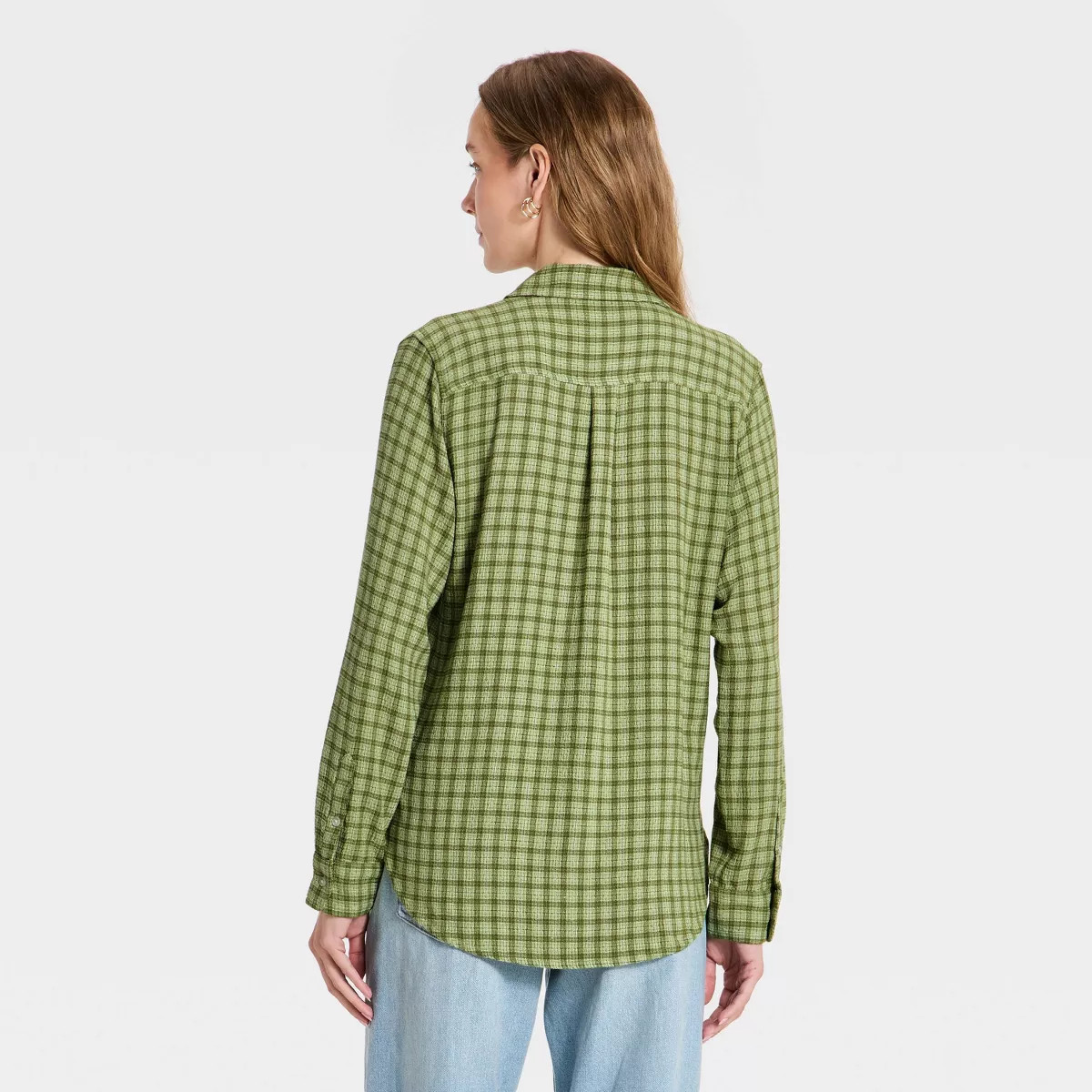 Women's Long Sleeve Collar Button-Down Shirt - Universal Thread™ Green Plaid M | Target