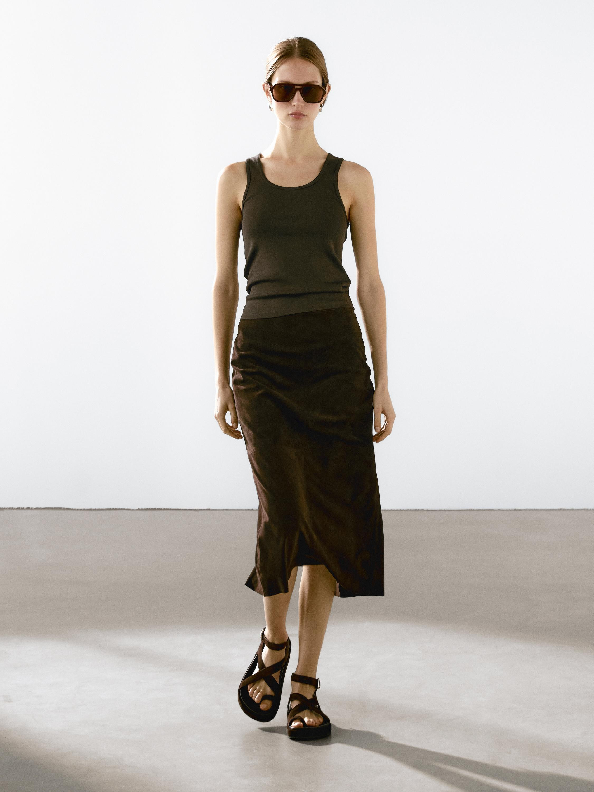 100% cotton T-shirt with wide straps | Massimo Dutti UK