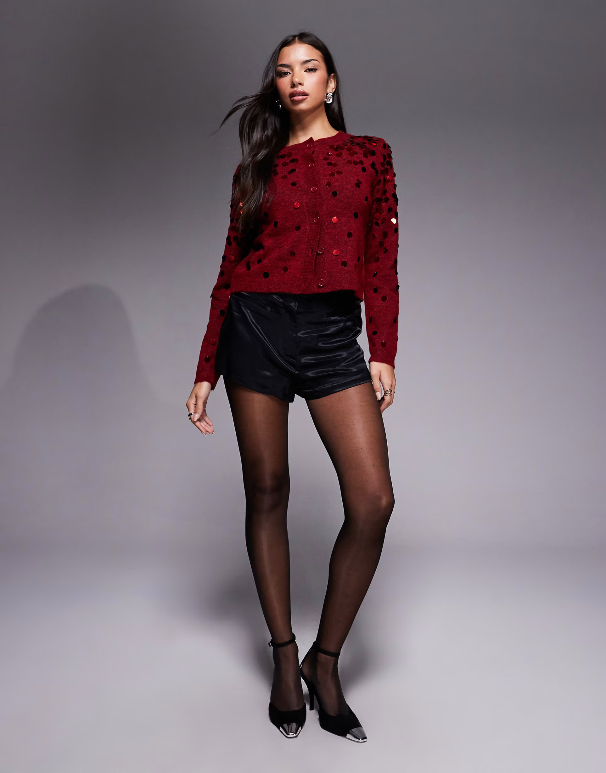 ASOS DESIGN knitted sequin cardigan in red | ASOS (Global)