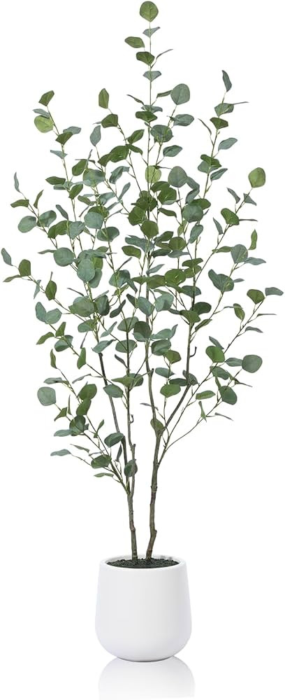 Artificial Eucalyptus Tree, 5ft Tall Fake Silk Plants for Indoor Home Decor, Large Faux Eucalyptu... | Amazon (US)