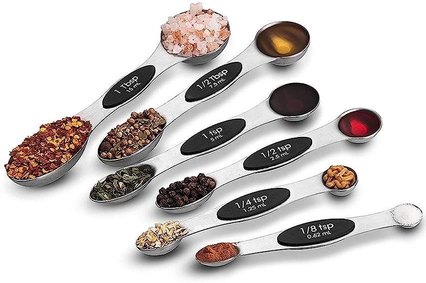 Spring Chef Magnetic Measuring Spoons Set, Dual Sided, Stainless Steel, Fits in Spice Jars, Black, S | Amazon (US)