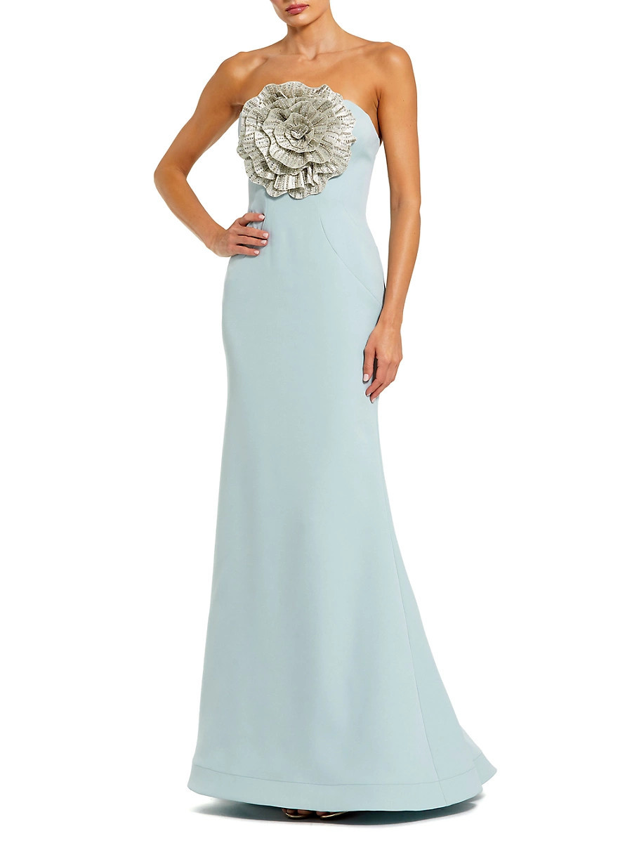 Women's Crêpe 3D Rhinestone Flower Strapless Gown - Powder Blue - Size 4 | Saks Fifth Avenue