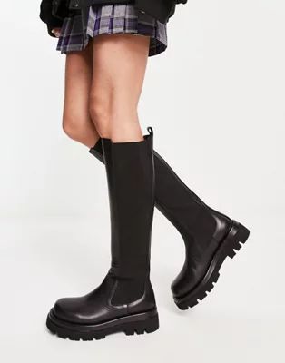 NA-KD leather chunky knee boots in black | ASOS (Global)