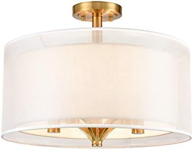 Modern Fabric Drum Flush Mount Ceiling Light Gold Finish Bedroom Ceiling Fixture Double Drum Shad... | Amazon (US)