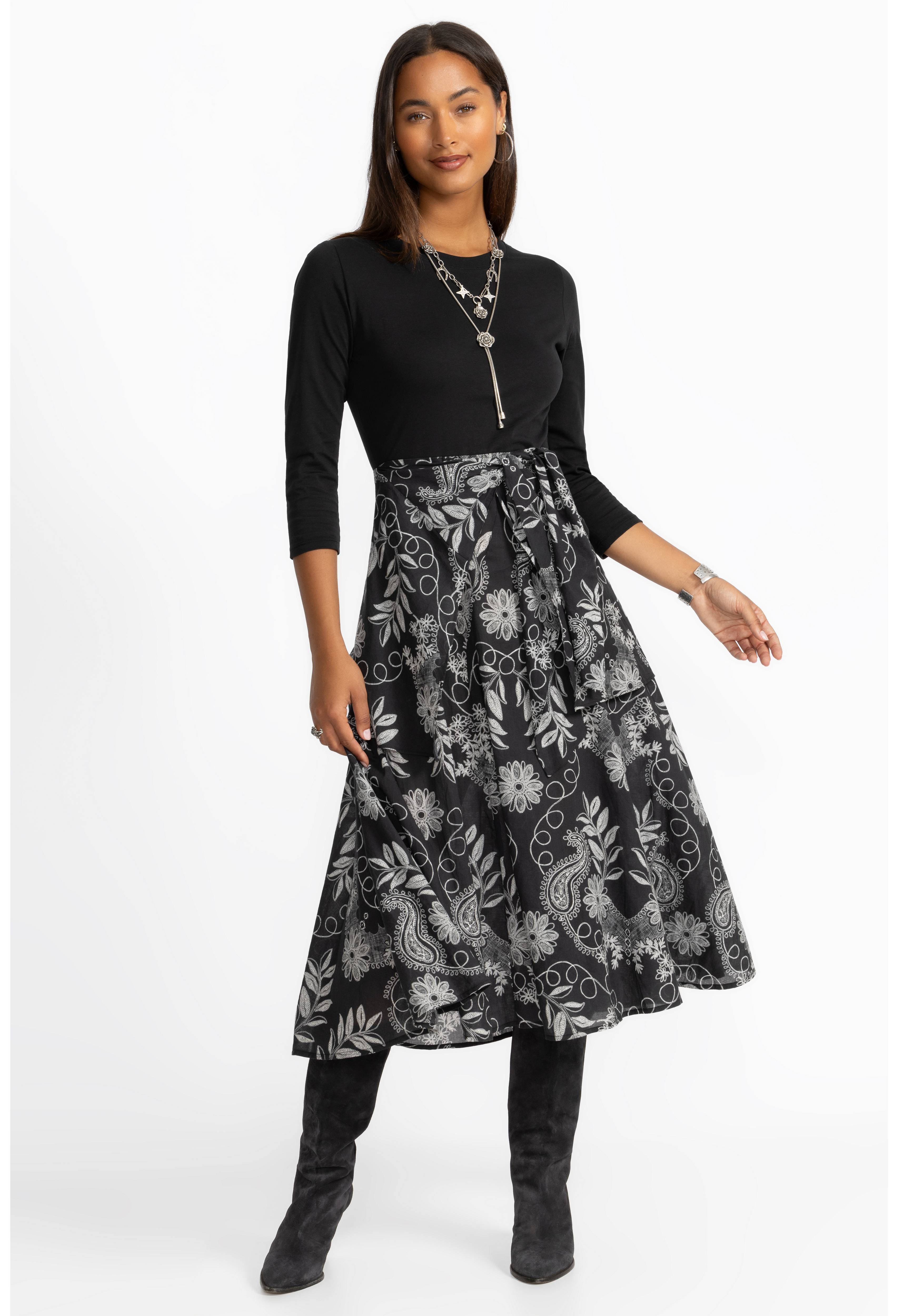 MIXED MEDIA WRAP TIE DRESS | Johnny Was | Johnny Was