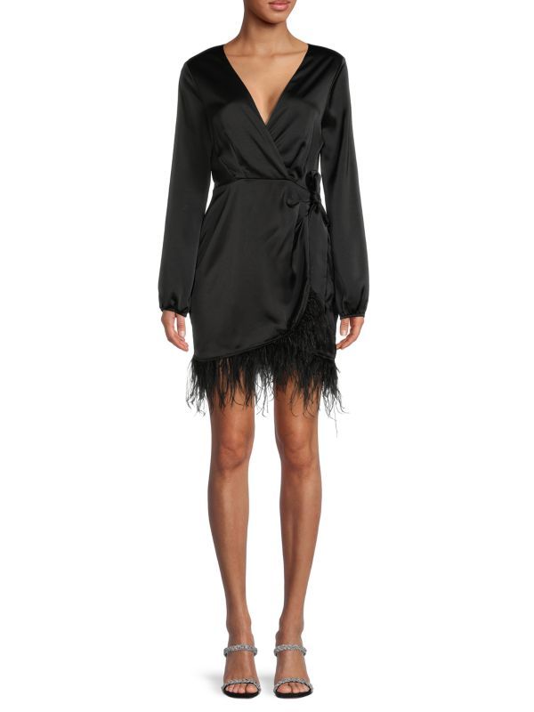 ​Feather Trim Faux Wrap Dress | Saks Fifth Avenue OFF 5TH (Pmt risk)