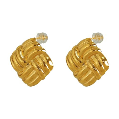 18K Gold Earrings for Women - Titanium Chunky Square Stud Earrings Vintage Statement Trendy Jewel... | Amazon (US)