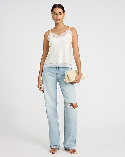 High Waisted Light Wash Ripped Relaxed Straight Jeans | Express
