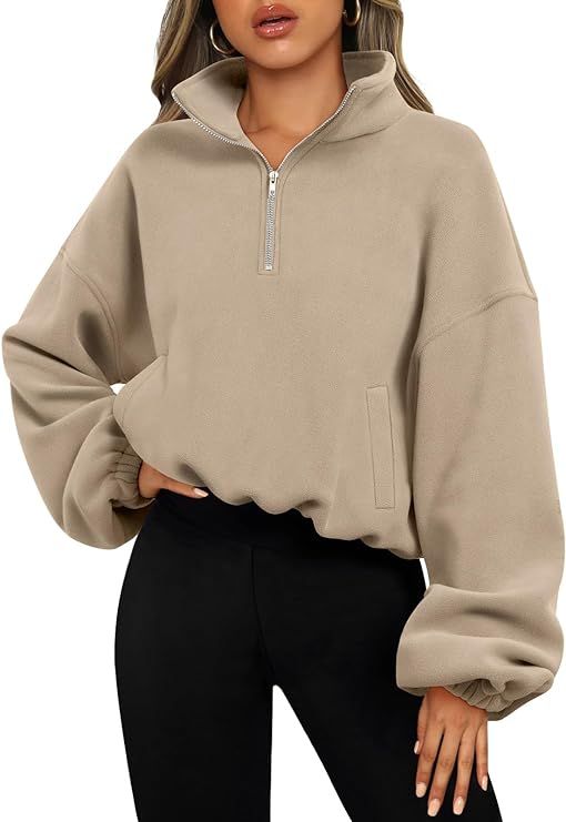 AUTOMET Womens Quarter Zip Pullover Oversized Long Sleeve Sweatshirt Half Zip Cropped Hoodie Teen... | Amazon (US)