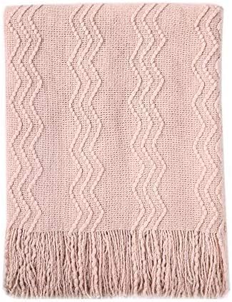 Bourina Textured Solid Soft Sofa Throw Couch Cover Knitted Decorative Blanket, 50" x 60", Pink | Amazon (US)