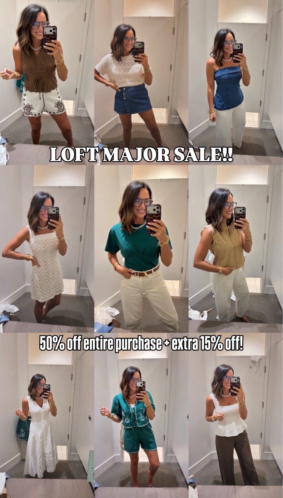 RUN to Loft because this sale is GOOD 👏 So many cute summer pieces right now and almost everything I tried on felt super flattering, lightweight, and easy to style. From dresses to denim to matching sets… they seriously have all the elevated basics and vacation outfits right now. 

The best part — it’s 50% off your entire purchase PLUS an extra 15% off 🙌 Such a good time to stock up on staple pieces that look way more expensive than they are. I linked all my favorites because there were too many good finds not to share 🤍

Size XS, 5’3 for reference