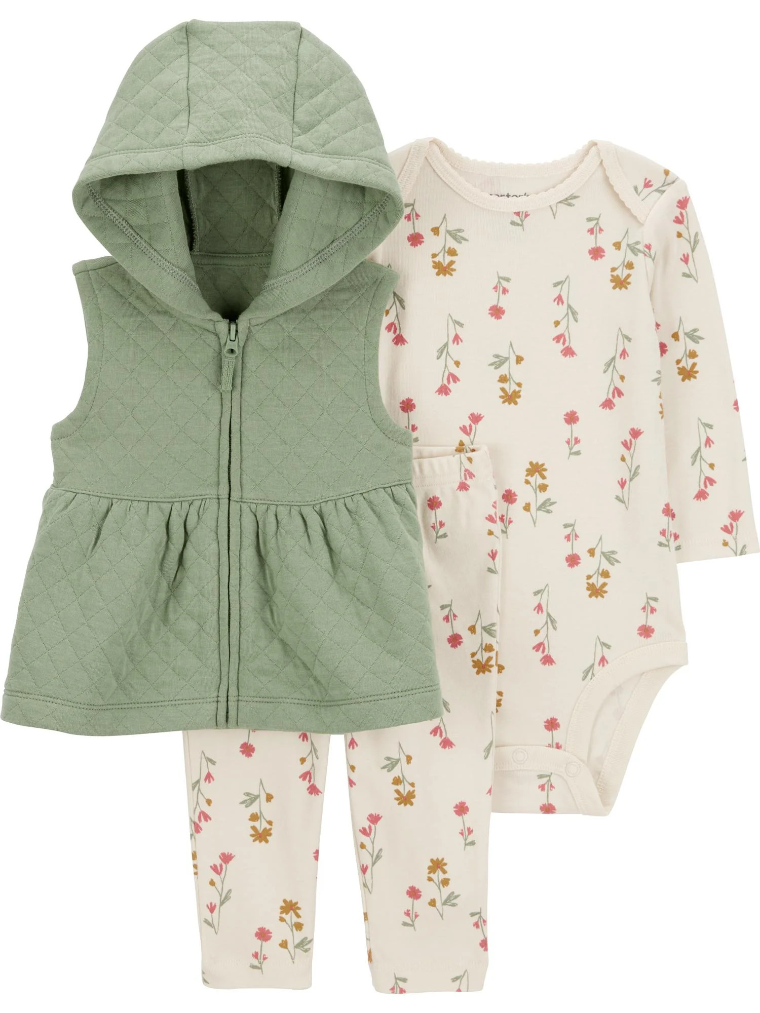 Carter's Child of Mine Baby Girl Vest Outfit Set, 3-Piece, Sizes 0/3-24 Months - Walmart.com | Walmart (US)