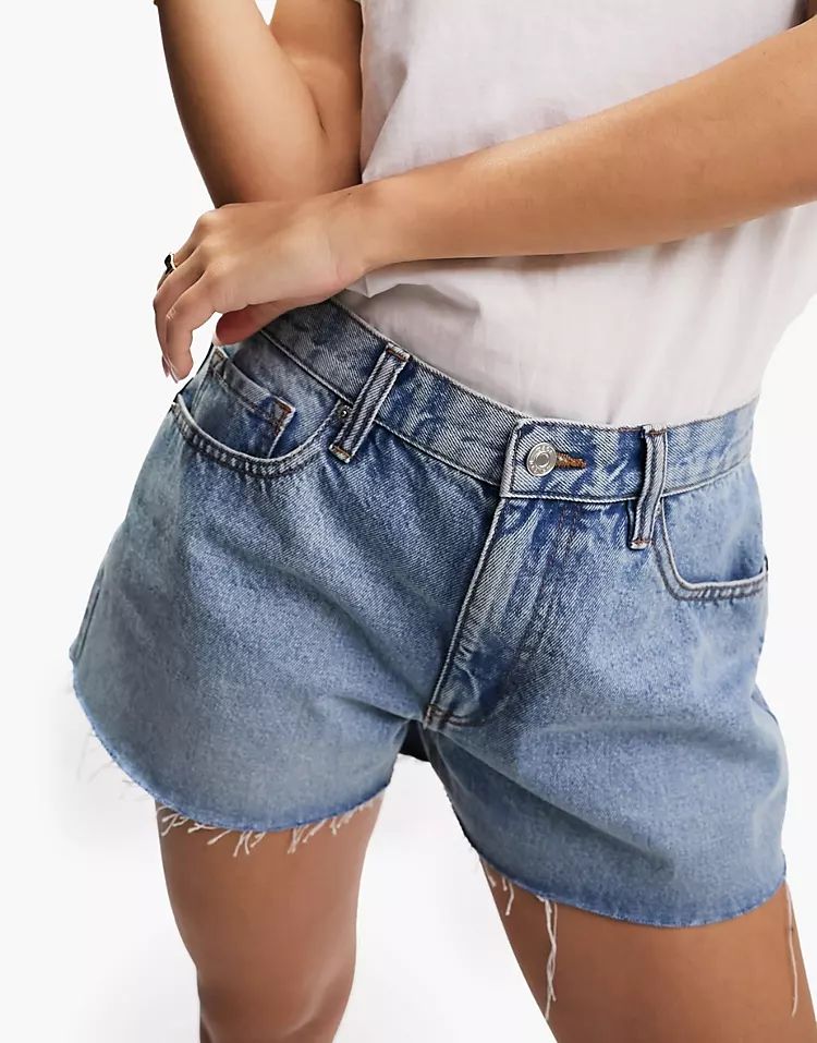 ASYOU denim short with frayed hem in authentic mid blue | ASOS (Global)