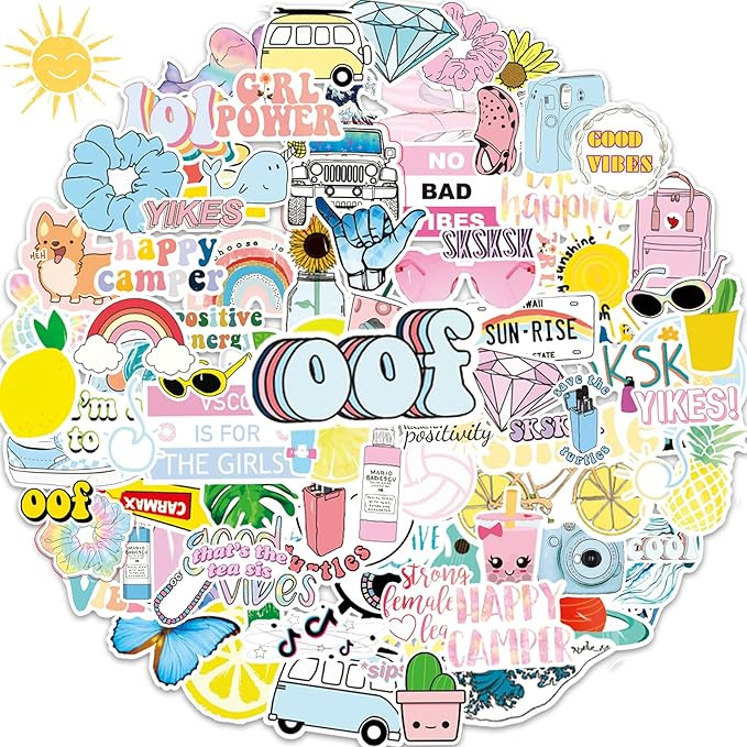 VSCO Stickers for Water Bottles, 100PCS Cute Vinyl Waterproof Aesthetic Stickers for Hydro Flask,... | Amazon (US)
