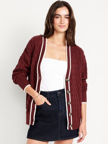Slouchy Cable-Knit Cardigan Sweater | Old Navy (US)