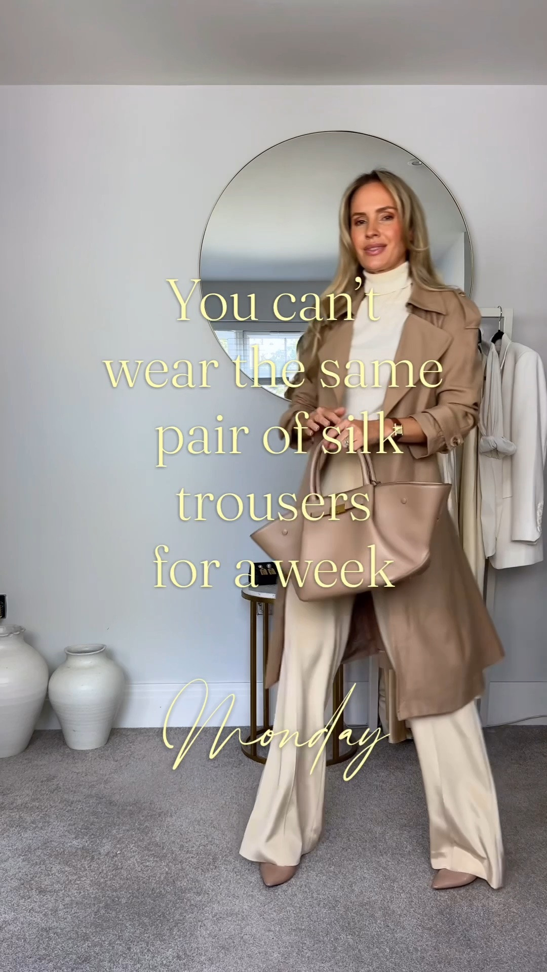 You can’t wear the same pair of silk trousers every day for a week…

… actually you very much can. People are going to remember your wardrobe and the items you own way less than you think.

The whole idea of never repeating looks is completely outdated and honestly pretty dumb. If anything, don’t you want to wear the items you feel amazing in as often as possible? 

And if you care about what people think - It’s not like people are going to like it any less the second time around. 🤷🏼‍♀️

 Do you prefer Monday, Tuesday, Wednesday, Thursday or Friday? 

#tessmontgomery

#LTKautumn #LTKstyletip #LTKworkwear