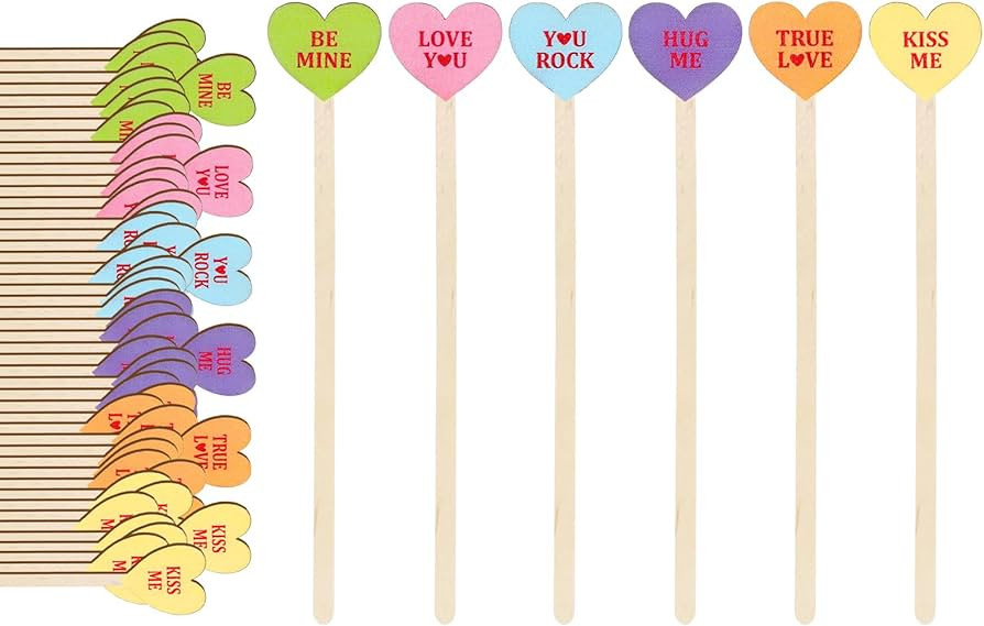 120Pcs Valentine's Day Coffee Stirrers Pastel Conversation Heart Stir Sticks Wooden Drink Stirrer... | Amazon (US)