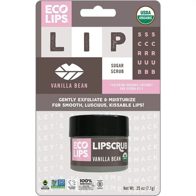 Eco Lips Certified Organic Exfoliating, Moisturizing Coconut Oil Lip Scrub, Vanilla Bean 0.25 oz. | Walmart (US)