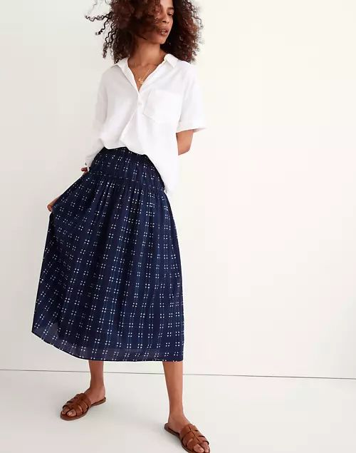 Pull-On Midi Skirt in Shibori Indigo Plaid | Madewell